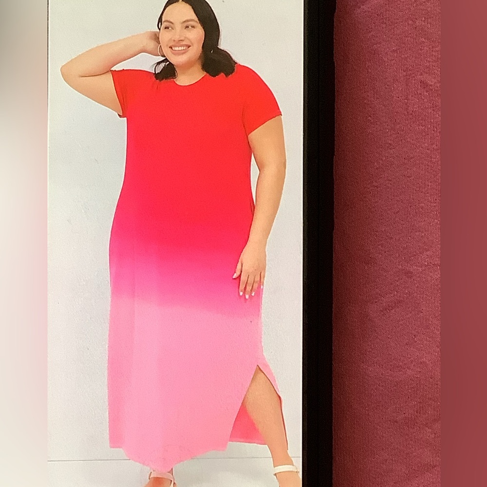 NWT Lane Bryant Tie Dye Maxi Dress 22/24 side slits short sleeves